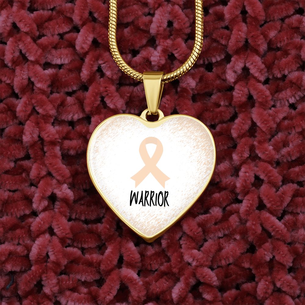 Peach Awareness Ribbon Necklace Gift, Heart Pendant Necklace, Snake Chain, Silver Tone, Gold Tone