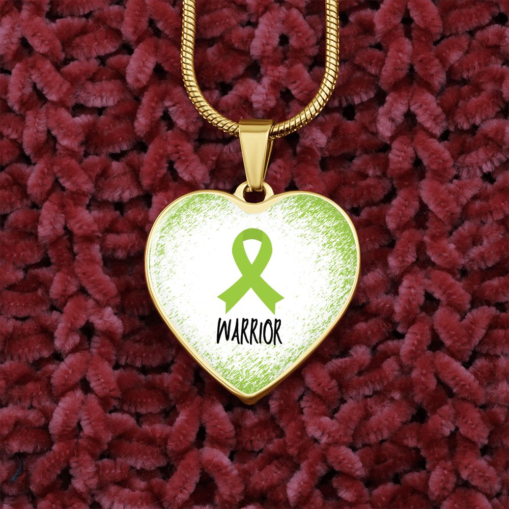 Lime Green Awareness Ribbon Necklace Gift, Heart Pendant Necklace, Snake Chain, Silver Tone, Gold Tone