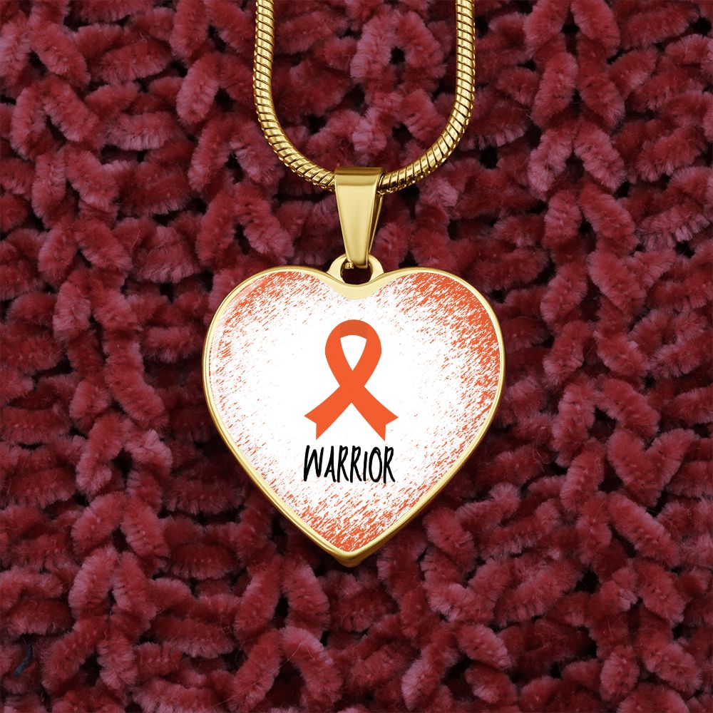 Orange Awareness Ribbon Necklace Gift,  Heart Pendant Necklace, Snake Chain, Silver Tone, Gold Tone