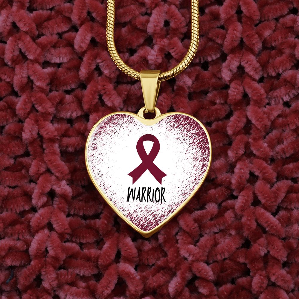 Burgundy Awareness Ribbon Necklace Gift, Heart Pendant Necklace, Snake Chain, Silver Tone, Gold Tone