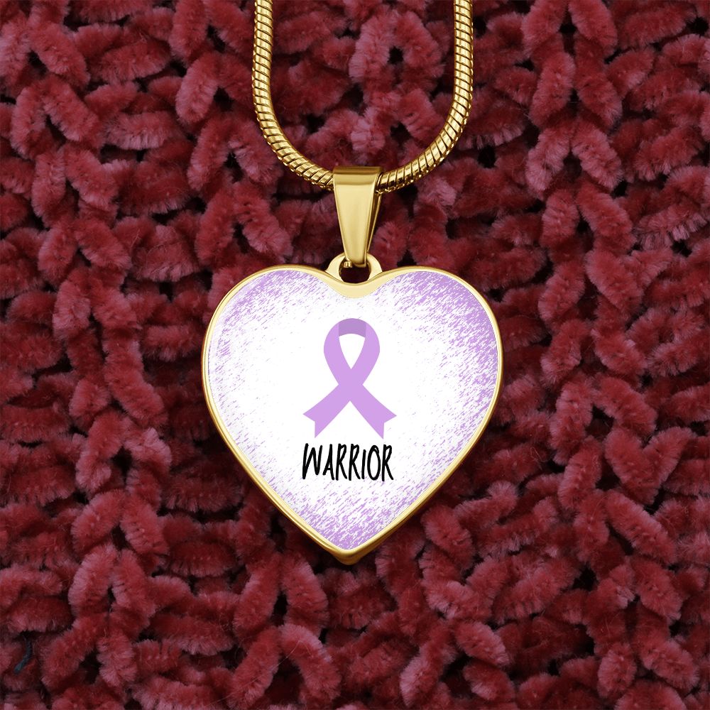 Light Purple Awareness Ribbon Necklace Gift, Heart Pendant Necklace, Snake Chain, Silver Tone, Gold Tone