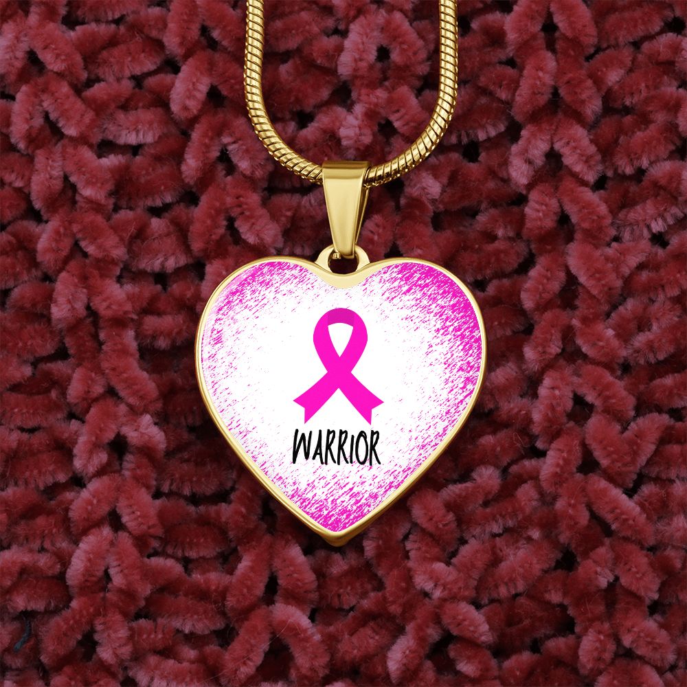 Pink Awareness Ribbon Necklace Gift,  Heart Pendant Necklace, Snake Chain, Silver Tone, Gold Tone