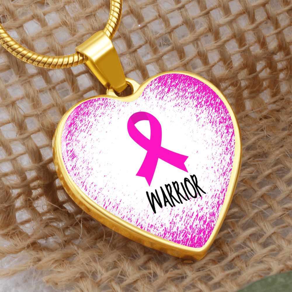Pink Awareness Ribbon Necklace Gift,  Heart Pendant Necklace, Snake Chain, Silver Tone, Gold Tone