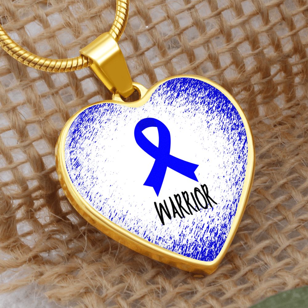 Blue Awareness Ribbon Necklace Gift, Heart Pendant Necklace, Snake Chain, Silver Tone, Gold Tone
