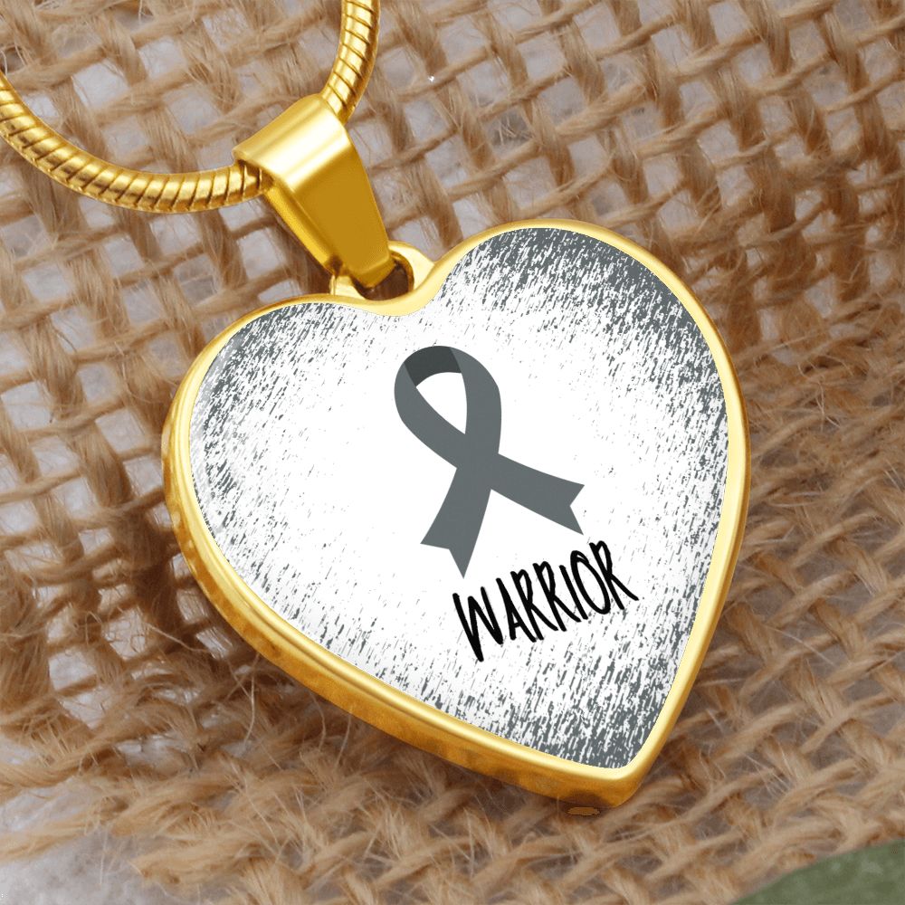 Gray Awareness Ribbon Necklace Gift,  Heart Pendant Necklace, Snake Chain, Silver Tone, Gold Tone
