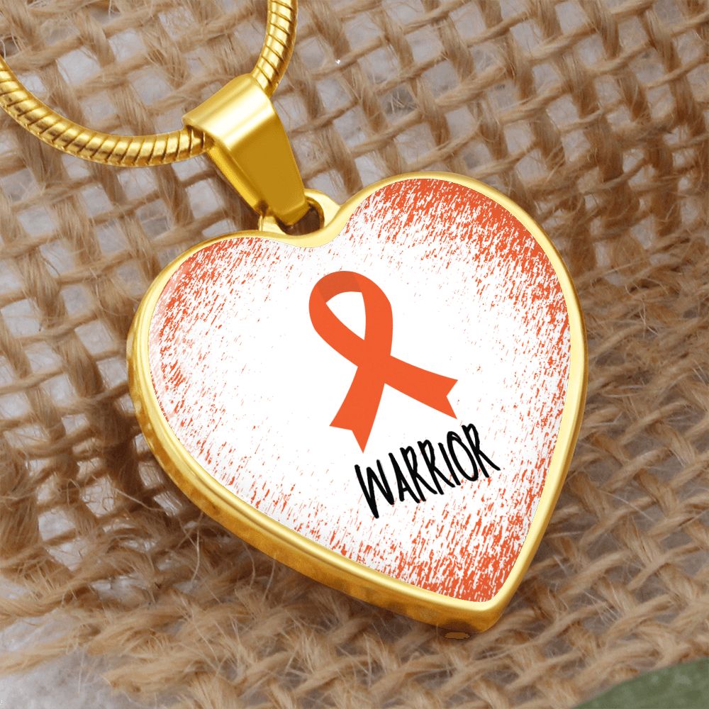 Orange Awareness Ribbon Necklace Gift,  Heart Pendant Necklace, Snake Chain, Silver Tone, Gold Tone