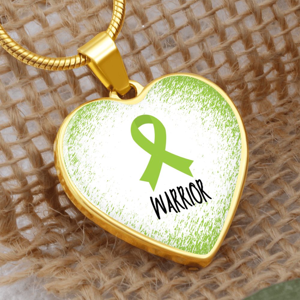 Lime Green Awareness Ribbon Necklace Gift, Heart Pendant Necklace, Snake Chain, Silver Tone, Gold Tone
