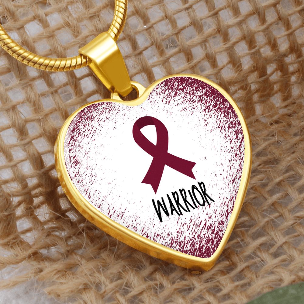Burgundy Awareness Ribbon Necklace Gift, Heart Pendant Necklace, Snake Chain, Silver Tone, Gold Tone