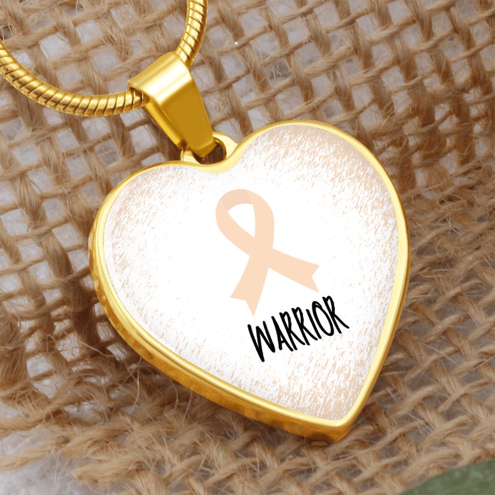 Peach Awareness Ribbon Necklace Gift, Heart Pendant Necklace, Snake Chain, Silver Tone, Gold Tone