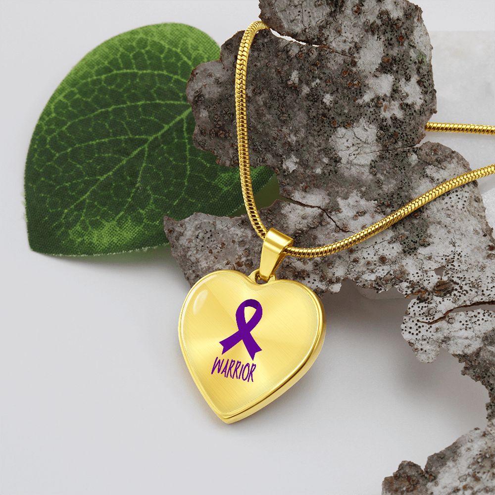 Purple Awareness Ribbon Necklace, Heart pendant Necklace, Warrior Necklace, Fibromyalgia