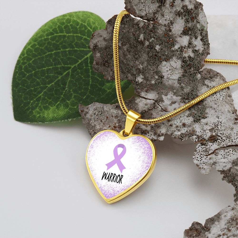 Light Purple Awareness Ribbon Necklace Gift, Heart Pendant Necklace, Snake Chain, Silver Tone, Gold Tone