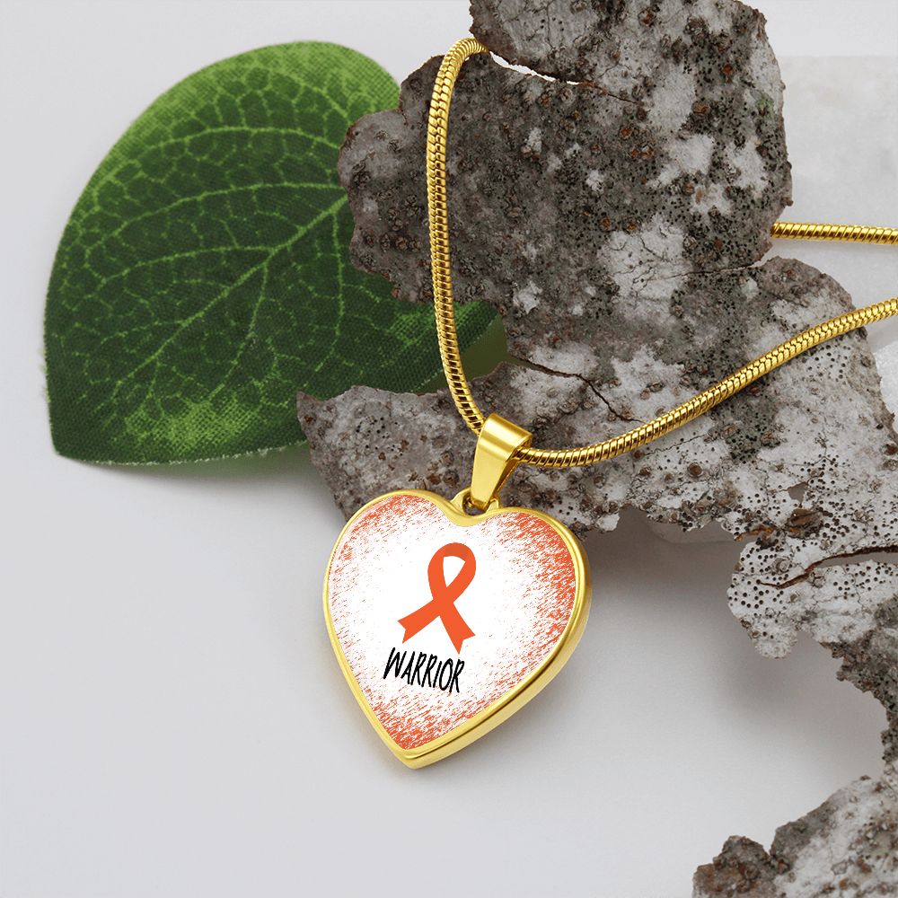 Orange Awareness Ribbon Necklace Gift,  Heart Pendant Necklace, Snake Chain, Silver Tone, Gold Tone