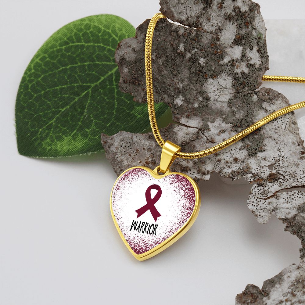 Burgundy Awareness Ribbon Necklace Gift, Heart Pendant Necklace, Snake Chain, Silver Tone, Gold Tone