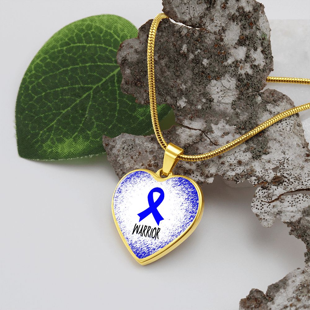 Blue Awareness Ribbon Necklace Gift, Heart Pendant Necklace, Snake Chain, Silver Tone, Gold Tone
