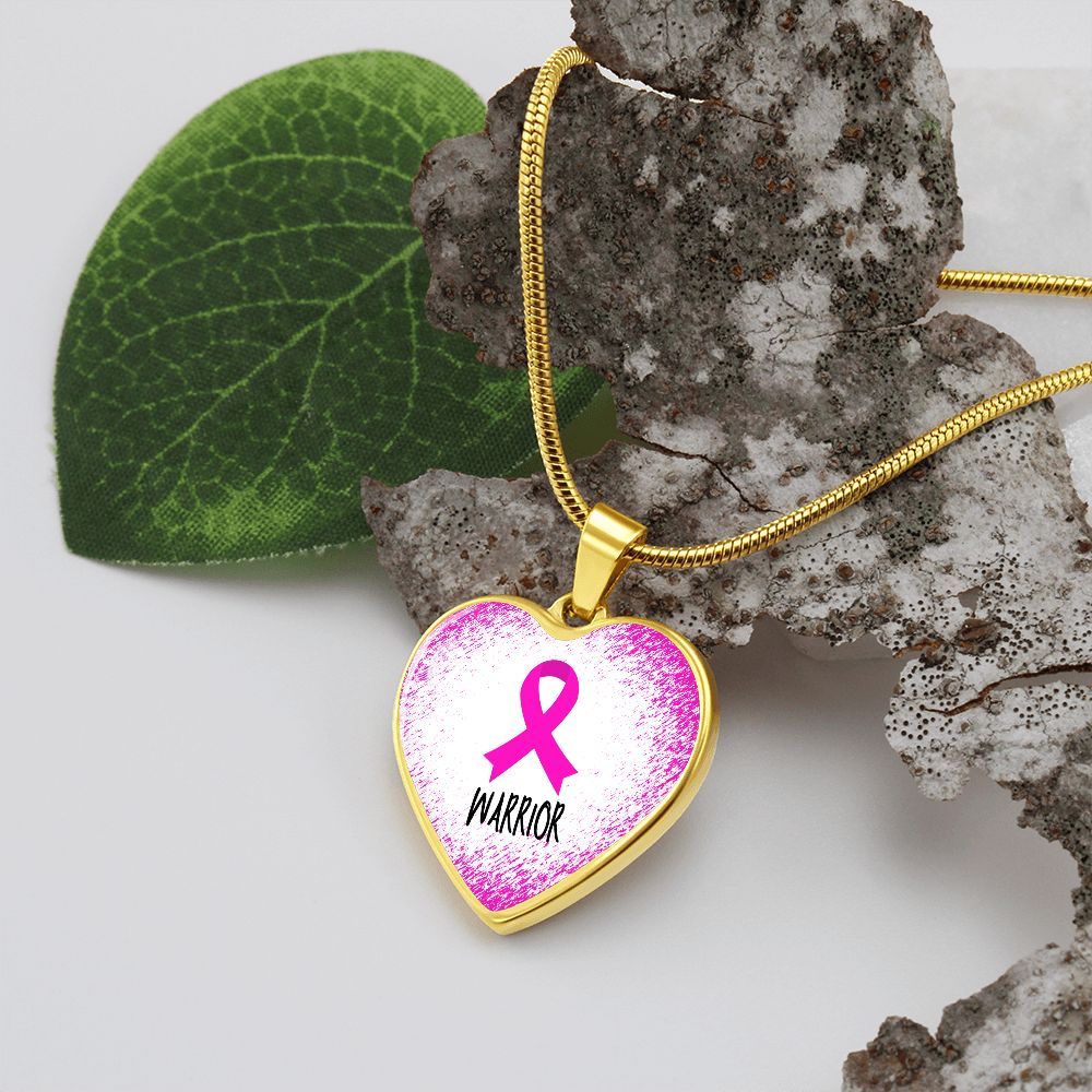 Pink Awareness Ribbon Necklace Gift,  Heart Pendant Necklace, Snake Chain, Silver Tone, Gold Tone