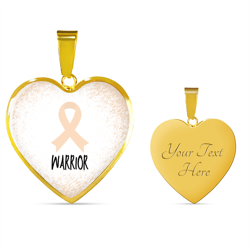 Peach Awareness Ribbon Necklace Gift, Heart Pendant Necklace, Snake Chain, Silver Tone, Gold Tone