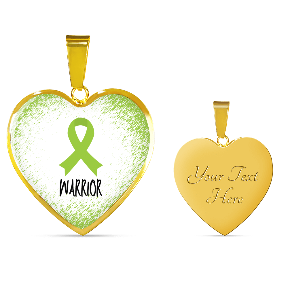 Lime Green Awareness Ribbon Necklace Gift, Heart Pendant Necklace, Snake Chain, Silver Tone, Gold Tone