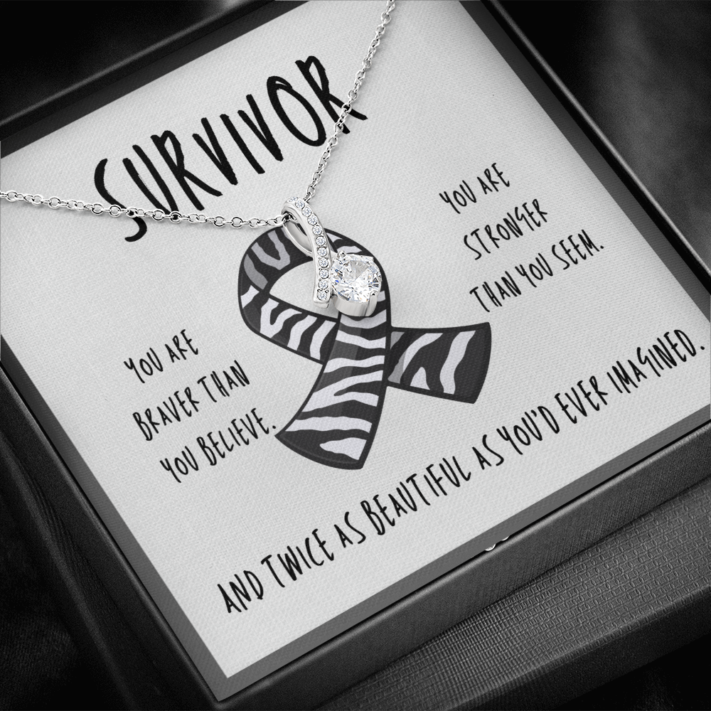 Carcinoid Cancer Survivor Ribbon Pendant Necklace Gift
