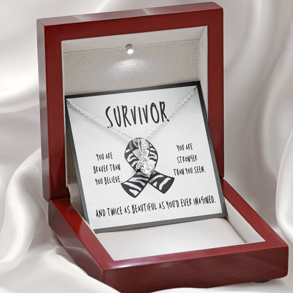 Carcinoid Cancer Survivor Ribbon Pendant Necklace Gift