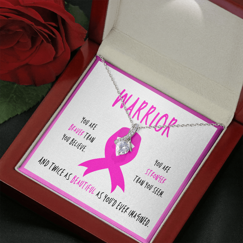 Breast Cancer Warrior Ribbon Necklace Gift
