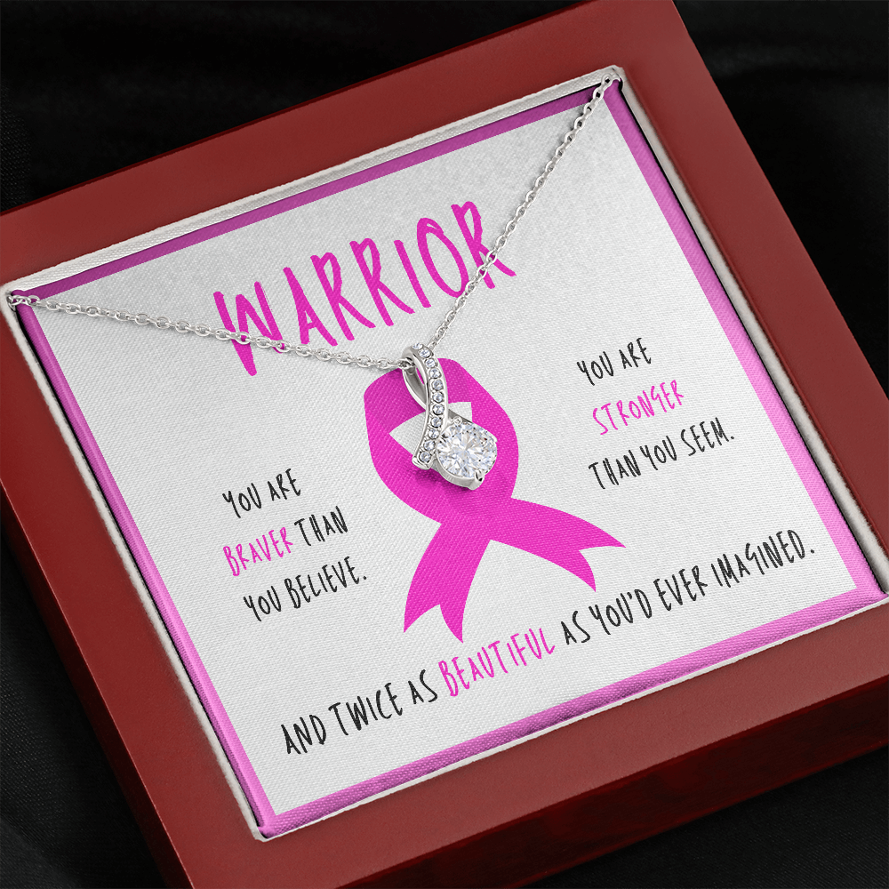 Breast Cancer Warrior Ribbon Necklace Gift